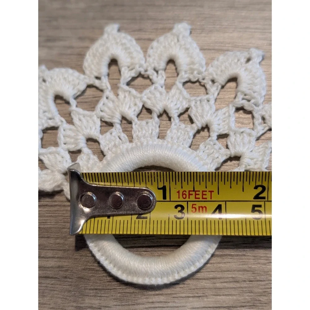 Vintage White Crochet Napkin Rings Set of 12 Boho‎ Lace Fan Pattern Table Decor